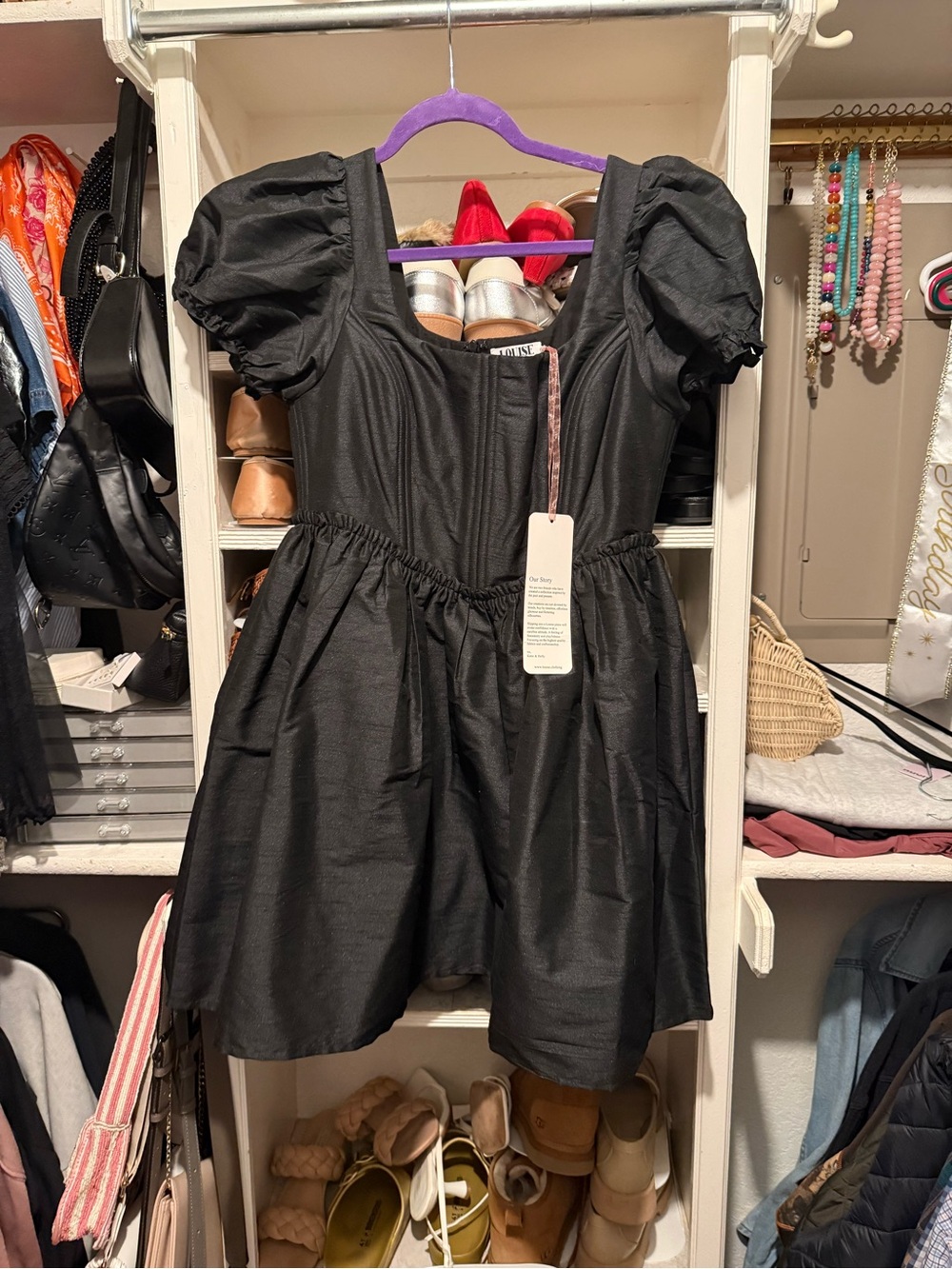 Black Puff-Sleeve Mini Dress - Unbranded